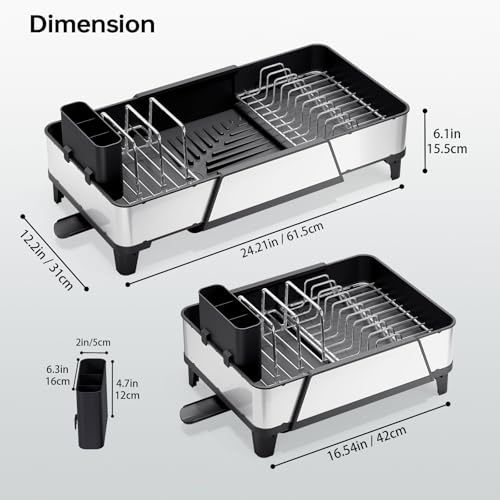 Urackify Large Expandable Dish Drying Rack Black - Kitchen Counter Organizer