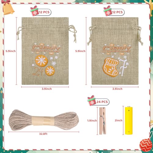 GWHOLE 24Pcs Empty Advent Calendar Bags to Fill Yourself, 24 Days Countdown to Christmas Burlap Bags with Drawstring, DIY Advent Calendar for Christmas Home Party Xmas Decorations