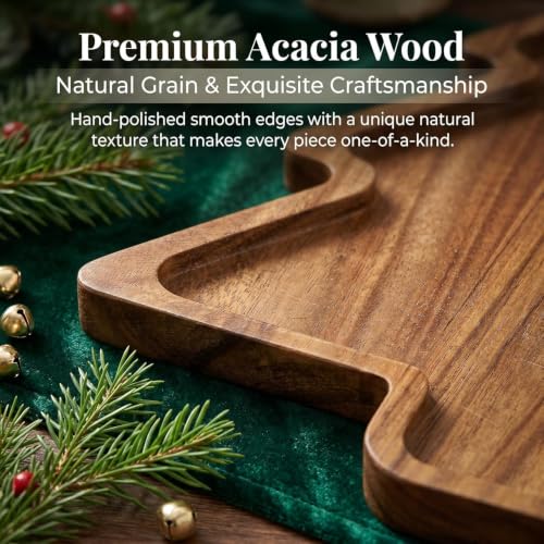 Nhohobiy Acacia Wood Christmas Tree Charcuterie Board & Reindeer Tray – Medium (Tree & Reindeer)