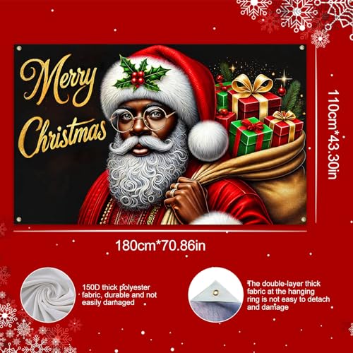 Merry Christmas Banner, African American Santa, 71x43 in - BlissYard, Indoor/Outdoor Holiday Decoration (Variation: Merry Christmas Banner#1)