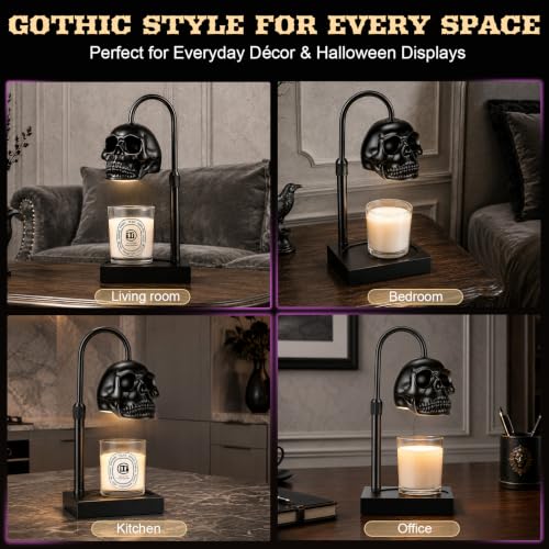 TOACSUCP Skull Candle Warmer Lamp Black Gothic Skeleton with Timer & Dimmer