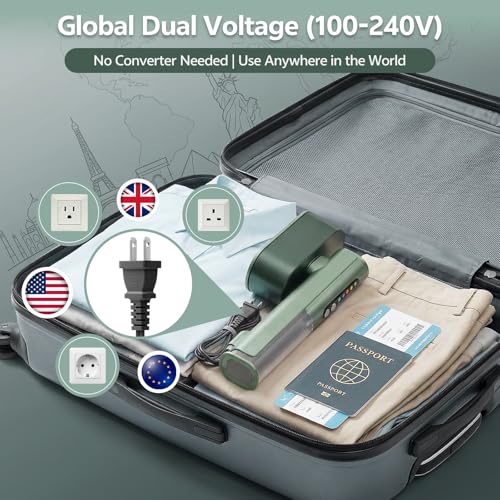 Voleeoa Green Travel Steamer & Iron - Dual Voltage 100-240V Portable Clothing Steamer