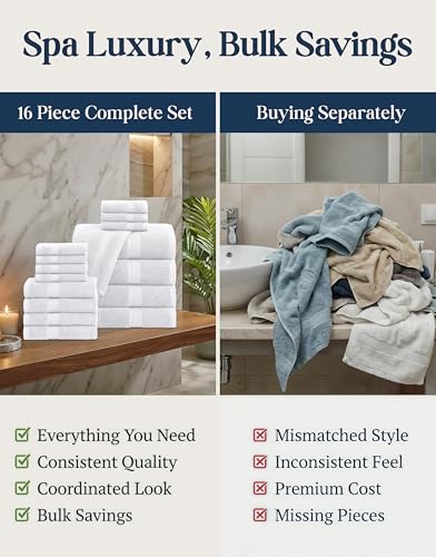 White 16-Piece Cotton Bath Towel Set - Soft Absorbent Hotel Quality