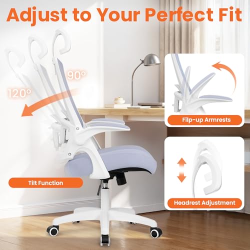 Office Desk Chair with Mesh Back and Flip-Up Armrests - Purple, Ergonomic