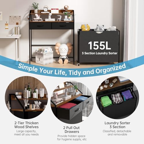 Laundry Sorter with 3 Sections and 2 Drawers - 2 Tier Rolling Organizer