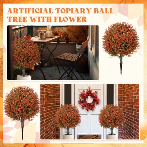 Lunmon 24-Inch Artificial Topiary Trees Set - 2 Pack Outdoor Golden Lavender