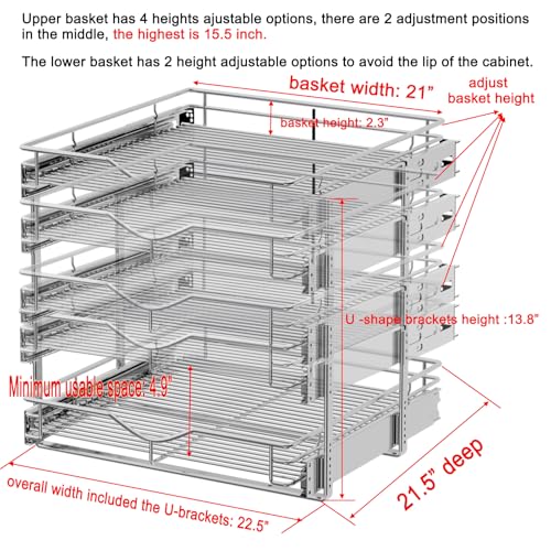 DINDON Chrome Pull Out Cabinet Organizer 22.5" W x 21.5" D - 2 Tier Kitchen Shelves