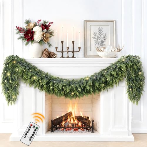 KAI-ROAD 6Ft Prelit Christmas Cedar Garland with Lights 2 Pack Real Touch Decor