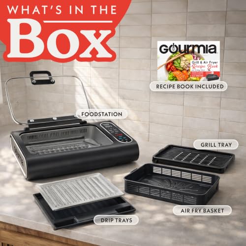 Gourmia 5-in-1 Electric Smokeless Grill & Air Fryer with Glass Lid