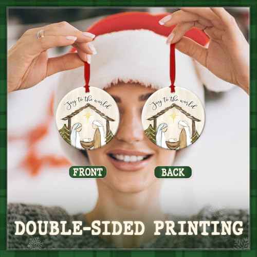 Christmas Nativity Scene Ornament - Joy to The World Xmas Decorations - Christian Ceramic Ornament for Tree, for Religious Men & Women