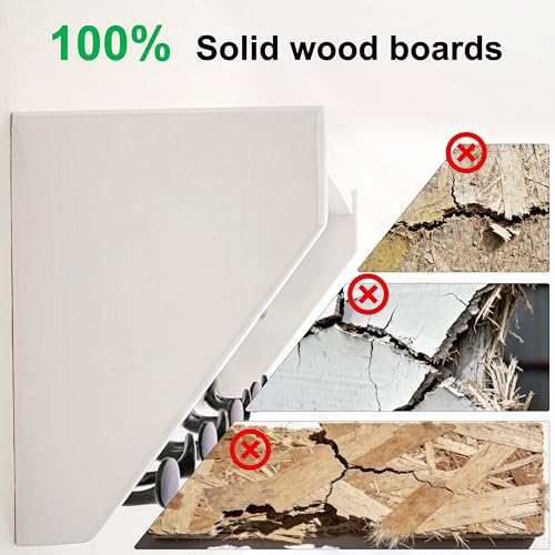 White Wall Shelf with Hooks - 35-Inch Coat Rack & Organizer with 5 Tri Hooks