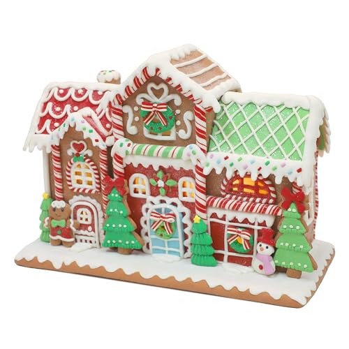 14-Inch Battery-Operated Gingerbread House Decoration with Lights – Handmade Christmas Village