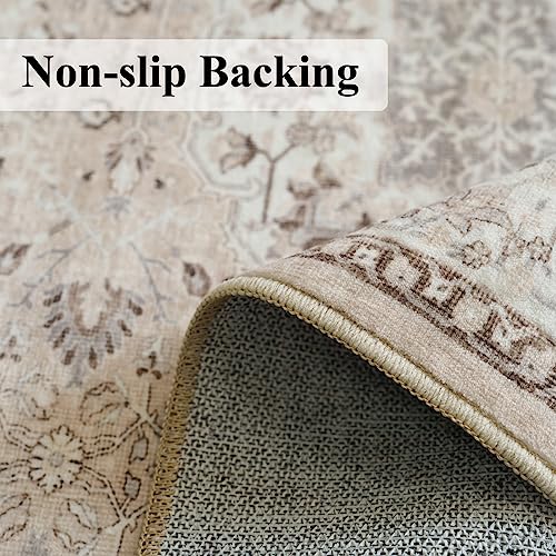 2'6x12 Beige Washable Hallway Runner Rug Non Slip Entryway Floor Mat Vintage Soft