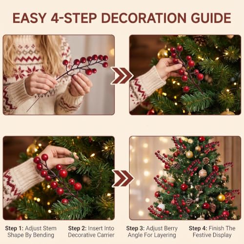 VASANA 10-Pack 8-Inch Artificial Red Berry Stems for Christmas Wreaths & Decor