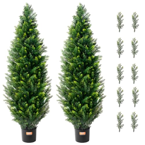 VEVOR 4ft Artificial Cedar Topiary Trees Set - 48 Inch Faux Evergreen Trees for Indoor & Outdoor Decor, 2 Pack