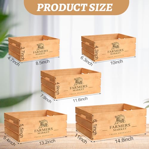 Barydat 5 Pack Rustic Wooden Crates for Storage & Display - Brown, Classic