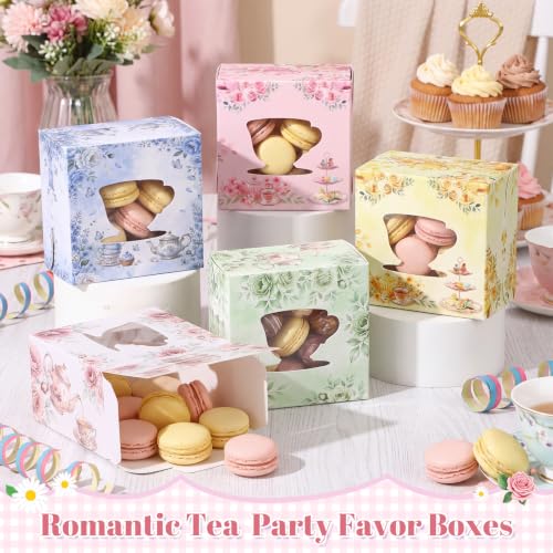 ReliThick 30 Pack Tea Flower Party Cookie Boxes with Window - Floral Design