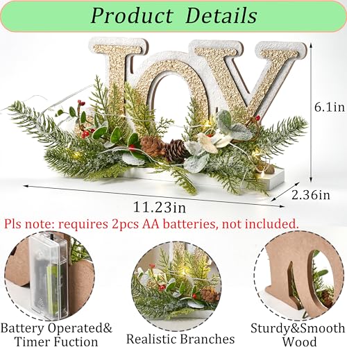 Lighted White and Gold Christmas Joy Sign Decoration Indoor - Festive Holiday Decor