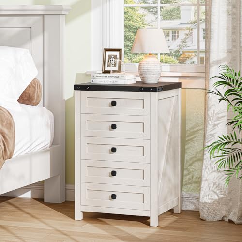 Farmhouse Style 5-Drawer Small File Cabinet - Rustic White & Black, 15.75 x 18.11 x 27.76 inches