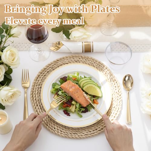 White and Gold Disposable Dinnerware Set for 50 Guests - 350 Pieces