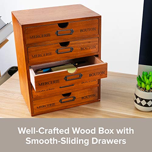 Vintage Wooden 5-Drawer Desk Organizer - Craft Storage & Rustic Shelf, Stackable
