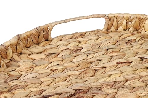 24-Inch Round Water Hyacinth Ottoman Tray with Handles - Oversized Serving and Decorative Table Organizer - Handmade