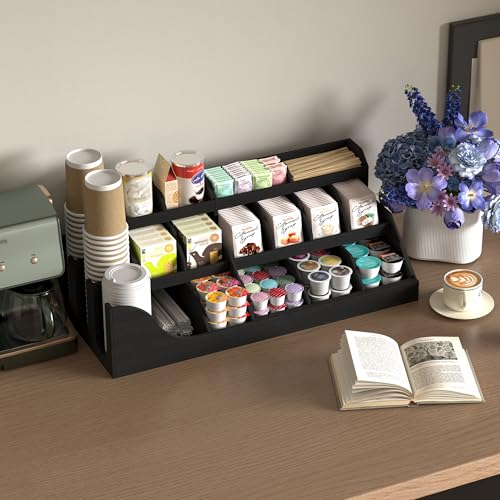 Large 3-Tier Coffee Station Organizer with 18 Compartments - Extra Large Capacity, Black, Variation of This Listing