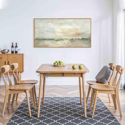 Neutral Green Gray Pastel Framed Canvas Wall Art - Lake Landscape, 40x20 inches Variation of THIS listing