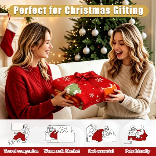 Christmas Puppies Fuzzy Fluffy Throw Blanket 50x60 Cozy Holiday Decor