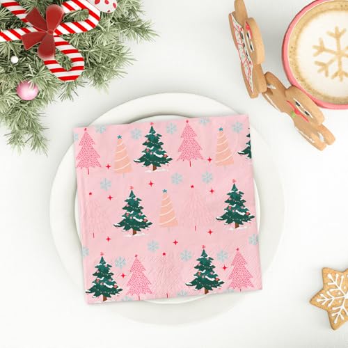 Christmas Paper Napkins Pink Green Xmas Tree Disposable Party Hand Towels 100 Pack