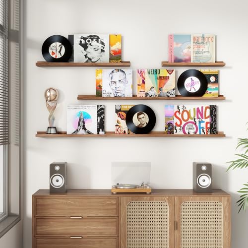 FLYJOE Walnut 72-Inch Long Floating Picture Ledge Shelf Set of 2 - Black Walnut Finish, Wall-Mounted, Minimalist Design