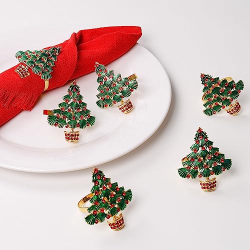 LogHog Christmas Tree Napkin Rings A-Xmas Tree Set of 6 Festive Holiday Table Decor