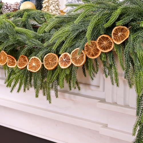 6FT Norfolk Pine Garland with 6.6FT Orange Slice Garland Set for Mantel - ComfyKit