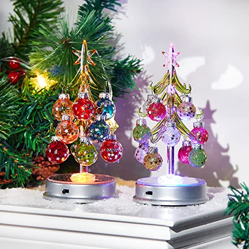 Lighted Mini Glass Christmas Tree 2-pack Tabletop Decor — 6.69 Inch