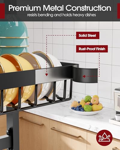 Black Ultra 6-Basket Over Sink Dish Drying Rack - Adjustable Stainless Steel Kitchen Organizer