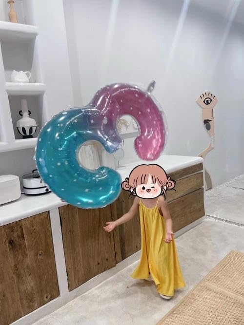 Starry Sky Number 4 Balloon - 40 Inch Large Birthday Decoration for Girls' 4th Party