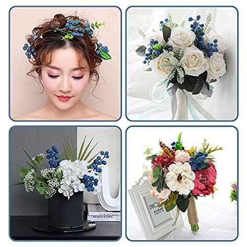 HUIANER Artificial Berries, 4pcs Artificial Blueberry with Stems Christmas Lifelike Fruits Fake Blueberries Simulation Flowers for Valentine's Day DIY Bridal Bouquet Home Decoration