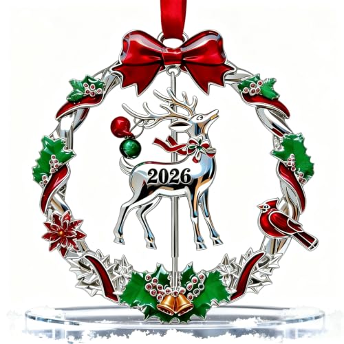 Reindeer Christmas Ornament 2026 - Rotatable Metal Holiday Decor & Keepsake
