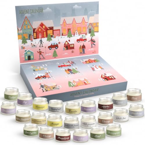 Pink Advent Calendar 2026 with 24 Scented Candles - Holiday Countdown Gift for Adults