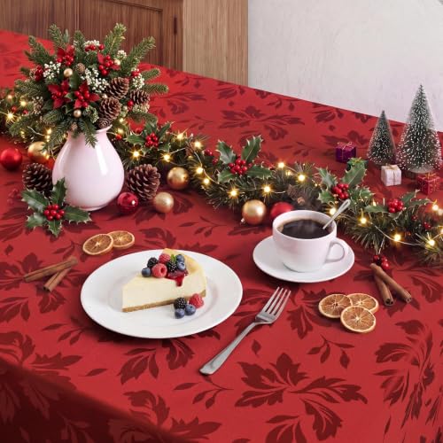 Romanstile Red Flower Jacquard Rectangular Tablecloth 60 x 120 Inch - Elegant Home Decor