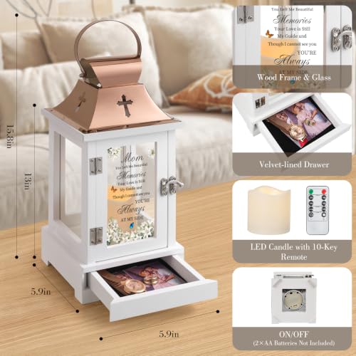 Memorial Lantern for Loss of Mom with Keepsake Drawer - Sympathy Gifts