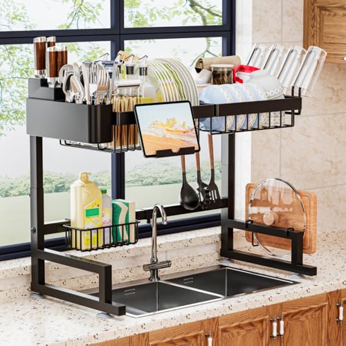 Over Sink Dish Drying Rack Expandable 24-35.5 Inch Large Counter Organizer