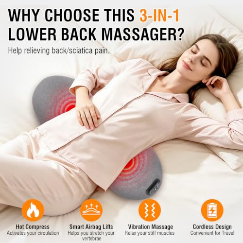 USUIE Cordless Lumbar Support Pillow with Heat & Massage - Back Pain Relief