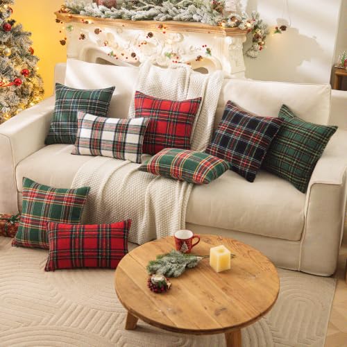 AQOTHES Green Blue Christmas Plaid Throw Pillow Covers Set of 2 18x18 Inches