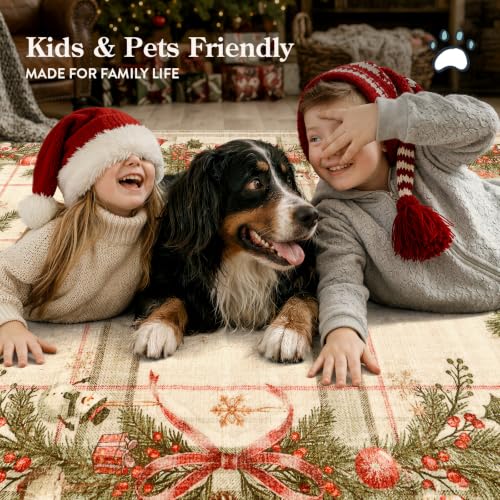 Lahome Beige 2' x 8' Christmas Hallway Runner - Farmhouse Holiday Rug