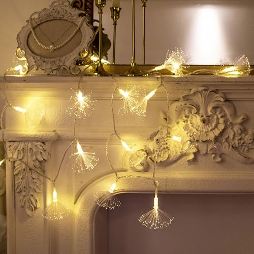 YOLIGHT 33ft Fiber Optic Christmas Lights Warm White Plug-In 60 LEDs Firework String
