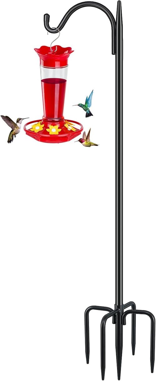 Feed Garden Adjustable Outdoor Shepherd Hook - Heavy-Duty Bird Feeder Pole, 60 Inch Tall, Black