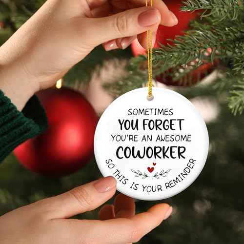 Christmas Coworker Gifts for Women - Ceramic Christmas Ornaments 2025 - Inspirational Employee Appreciation Thank You Gifts for Coworkers Boss Leaders, Thank You Ornament Stocking Stuffers