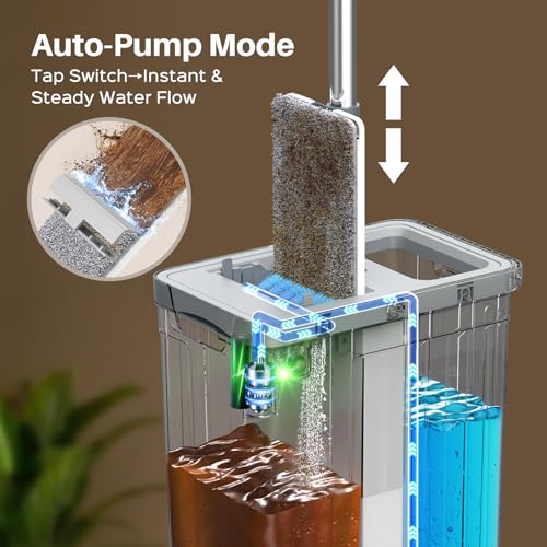 Veshiny Mop and Bucket Set with 4 Mop Pads - Flat Floor Cleaning System