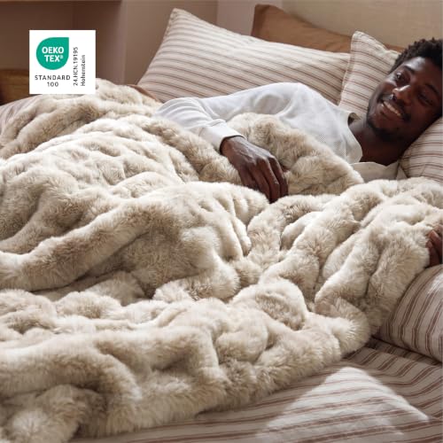 Tie-Dye Taupe Fluffy Bubble Faux Fur King Blanket 104 x 90 Inches - Cloud Soft